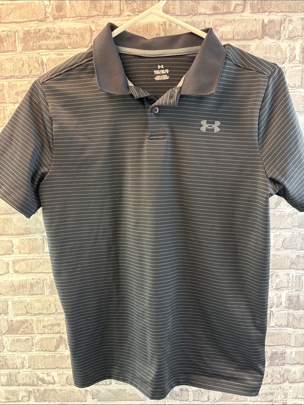 Under Armour Boys Dark Gray Pinstripe Polo